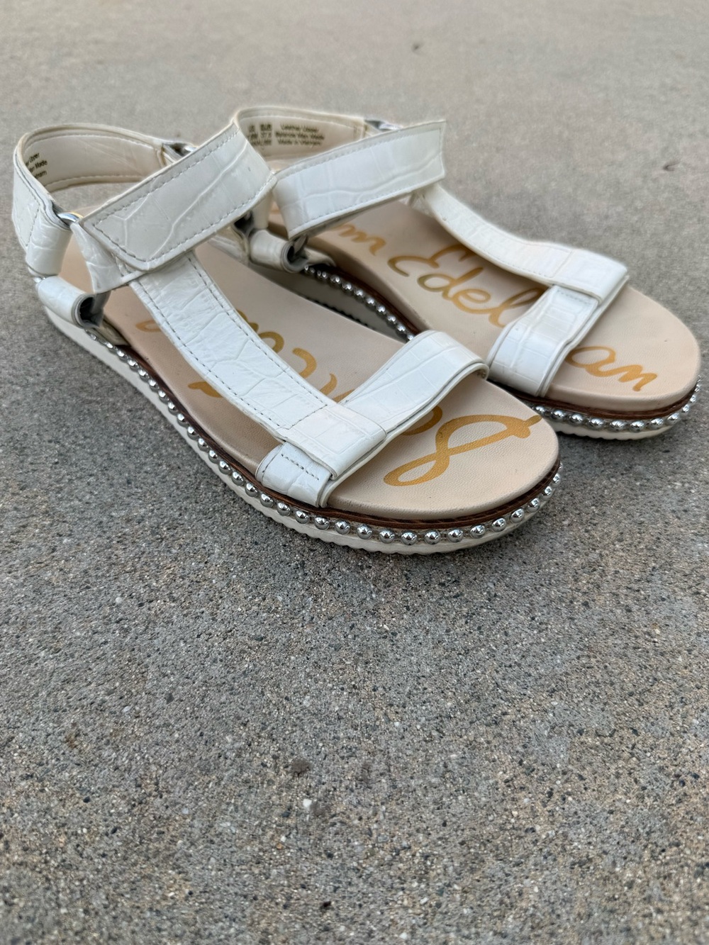 Sam Edelman Womens Annalise White Leather Ankle Strap Flats Shoes 7.5